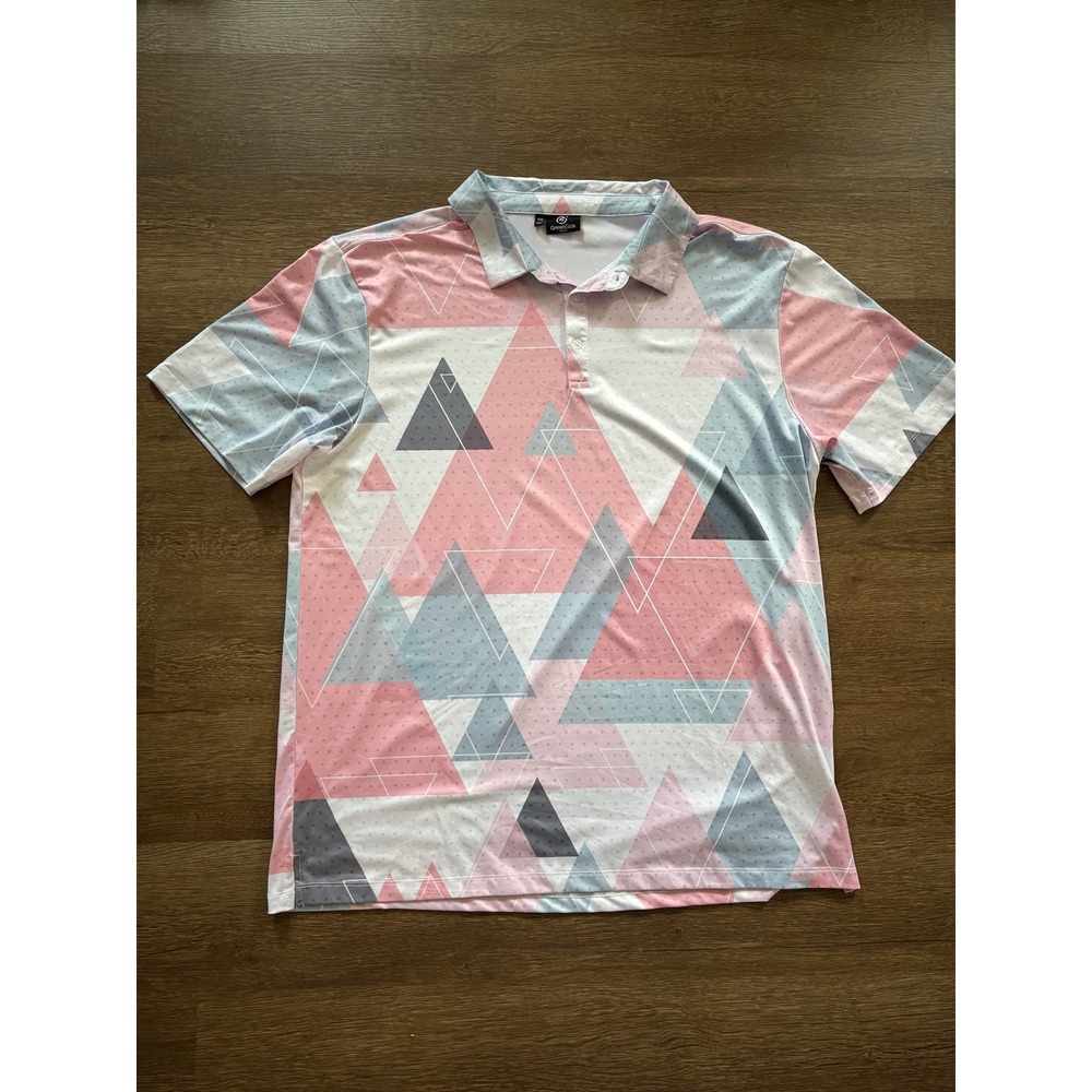 Greenside Golf Polo Geometric Mens Performance‎ Shirt 2XL XXL Pink-Short Sleeve